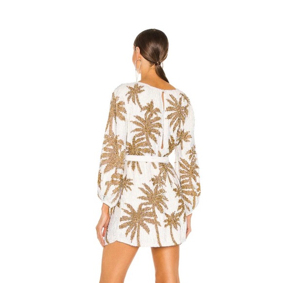 NWOT Retrofête Grace Dress White With Gold Palm Sequin Size XS - Picture 3 of 13